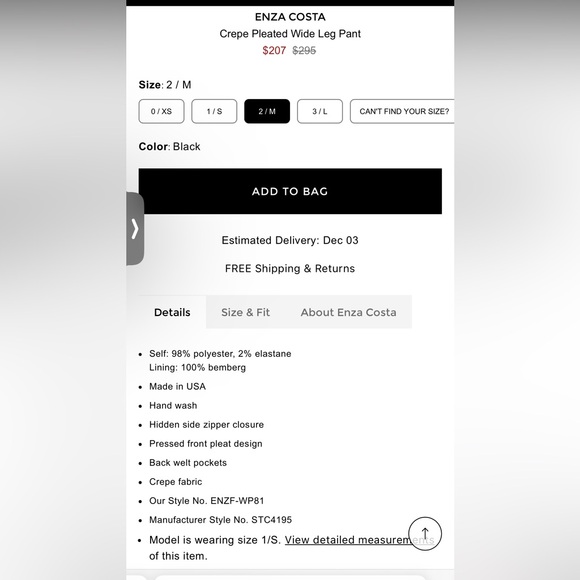 Enzo Costa Crepe Pleated Wide Leg Pant - Picture 5 of 5